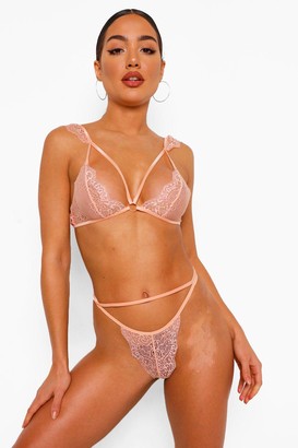 boohoo Strap Detail Pretty Lace Bralette and Brief Set