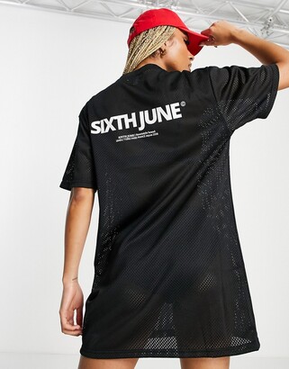 Sixth June mesh v-neck t-shirt dress in black - ShopStyle
