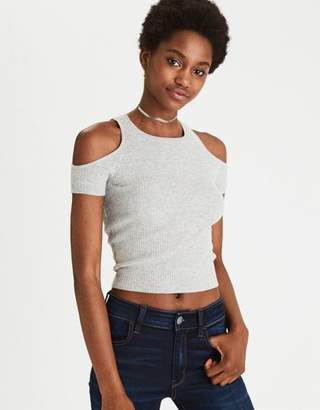 American Eagle Outfitters AE Cold Shoulder Open-Back Crop Sweater