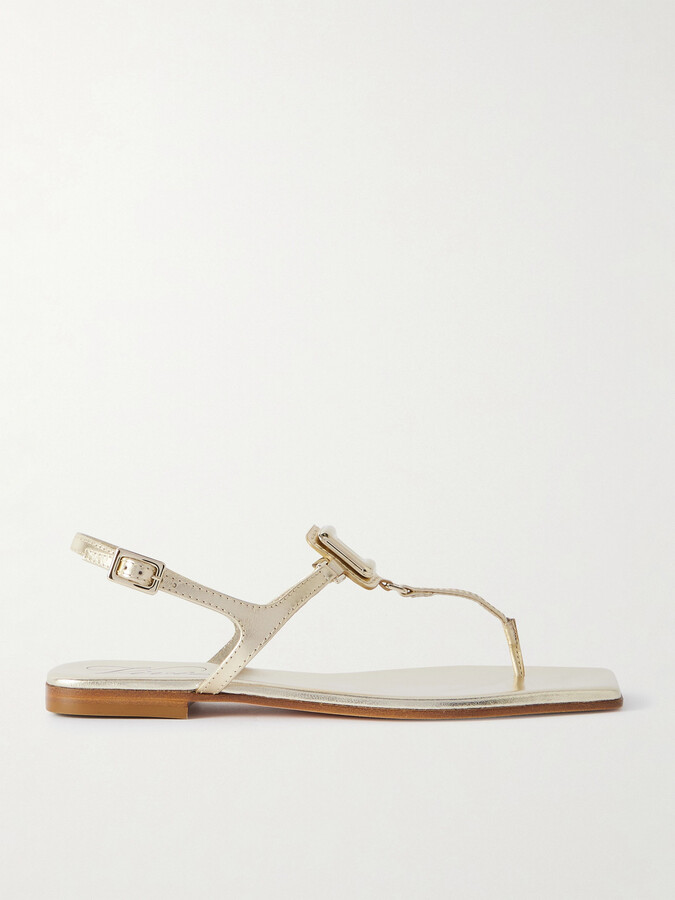 Roger Vivier Viv By The Sea Metallic Leather Sandals - Gold