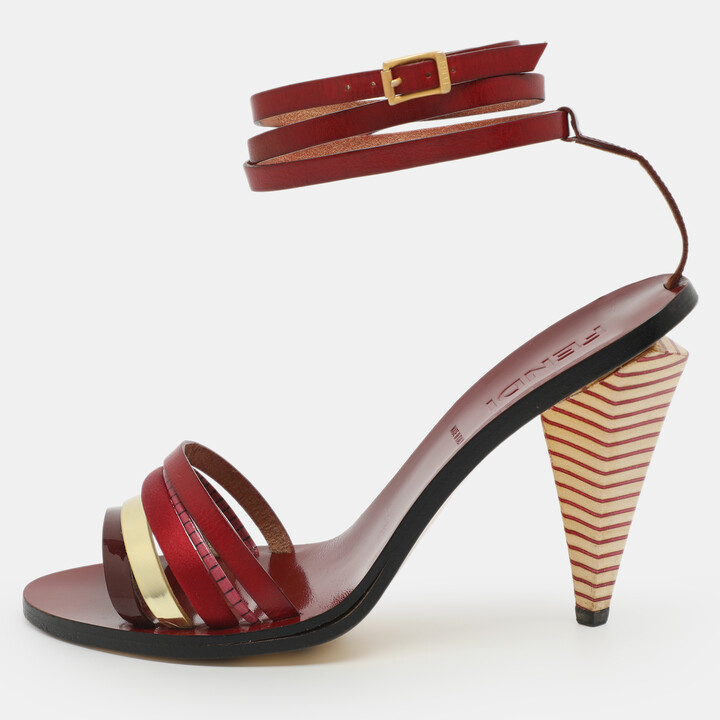 Fendi Size 36 Multicolor Patent Leather and Satin Ankle Strap Sandals