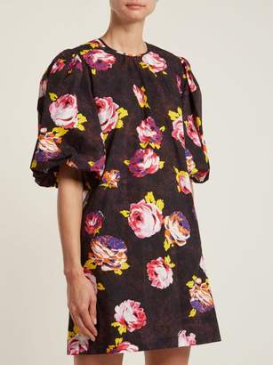 MSGM Floral Print Cotton Dress - Womens - Black Multi