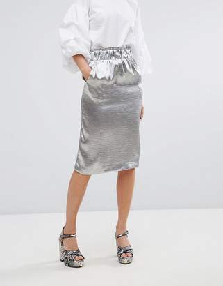 Lost Ink Pencil Skirt In Hammered Satin