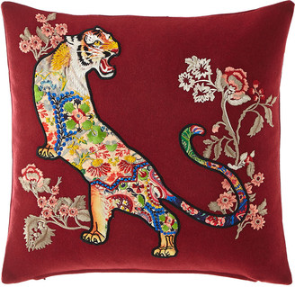 Etro Floral Tiger Embroidered Pillow, 18"Sq.