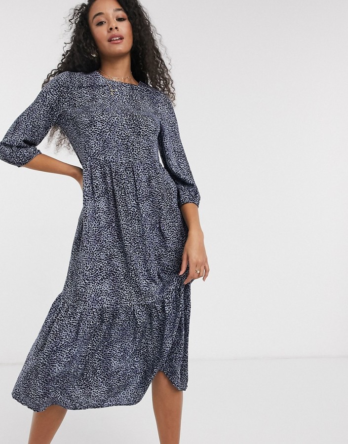 new look tiered midaxi smock dress in polka dot