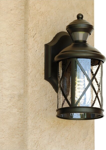Vaxcel VAXCELHenderson1LightTexturedBlackMotionSensorDusktoDawnOutdoorWallLanternClearGlassShadeLEDCompatible10.75inch