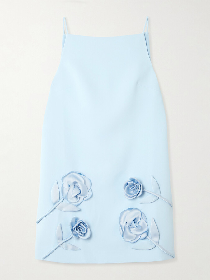 Self-Portrait Appliquéd Satin-trimmed Crepe Mini Dress - Blue