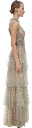 Sandra Mansour Long Glittered Tulle Dress