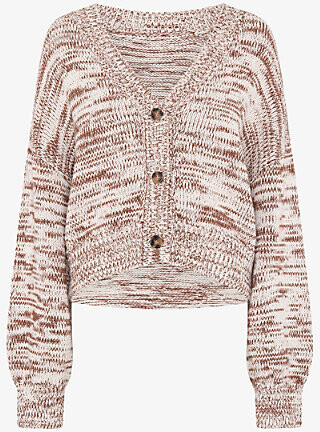 Omnes Womens Brown/Cream Hopper Relaxed-Fit Cotton-Knit Cardigan L