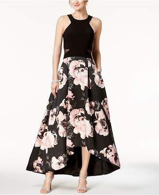 Xscape Evenings Solid & Floral-Print High-Low Gown