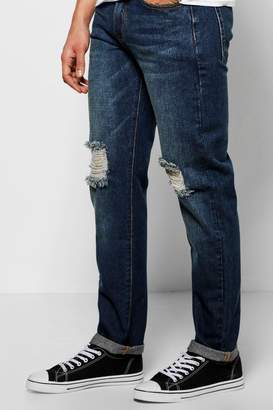 boohoo Slim Fit Raw Rigid Jeans With Distressing