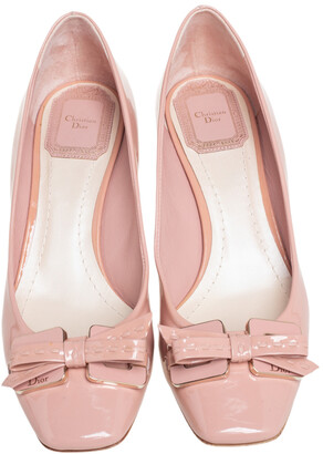 Christian Dior Pink Patent Leather Bow Detail Square Toe Pumps Size 36.5