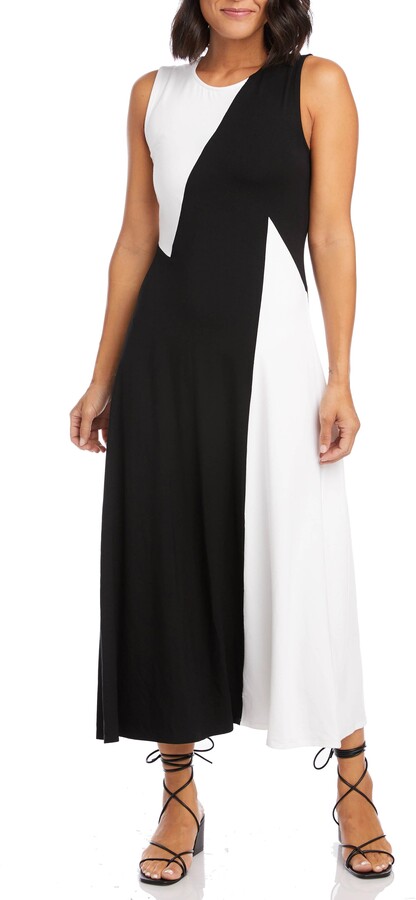 Karen Kane 4L30162 Colorblock Black Concave Geo Print Stretch Jersey Dress $118 