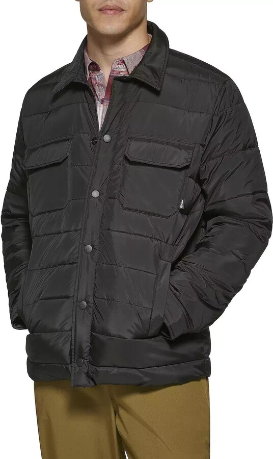 Men's Bass Outdoor Mission Quilted Puffer Shacket Black Snap Front FTS323