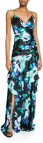 Thumbnail for your product : Theia Charm Abstract Floral Sleeveless Ruffle-Trim Gown