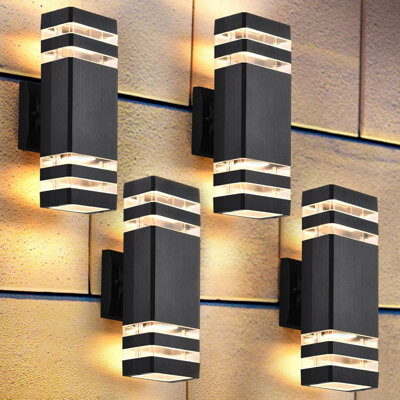 Hokku Designs 4 Pack Outdoor Wall Lights Modern Exterior Lighting Fixtures Wall Mount 2-Layer Black Outdoor Lights for House Up and Down Lights Outdoor Sconces W