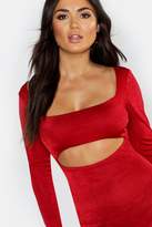 Thumbnail for your product : boohoo Textured Slinky Cut Out Long Sleeve Dress