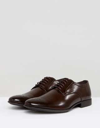 ASOS Wide Fit Brogue Shoes In Brown Faux Leather With Toe Detail