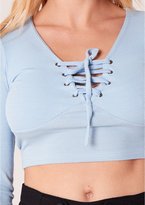 Thumbnail for your product : Missy Empire Laura Blue Long Sleeve Lace Up Crop Top