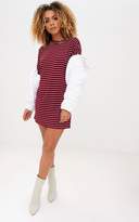 Thumbnail for your product : PrettyLittleThing Burgundy Striped Oversized T Shirt Dress