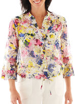 Thumbnail for your product : JCPenney Lark Lane Color Theory 3/4-Sleeve Floral Print Burnout Blouse
