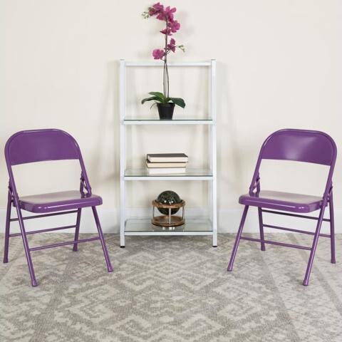 2 Pack HERCULES COLORBURST Series Impulsive Purple Triple Braced & Double Hinged Metal Folding Chair