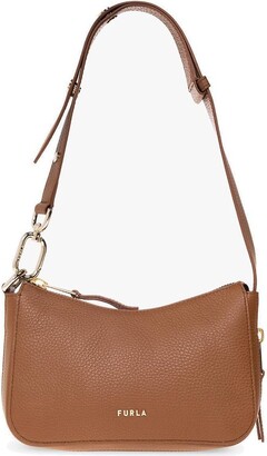 FURLA Women 's Dark Brown Leather Shoulder Bag With Braided Strap