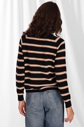 Minnie Rose Cttn Cash Textured Stripe Crew Sweaters - Black