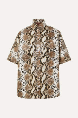 Pushbutton - Snake-effect Faux Leather Shirt - Snake print