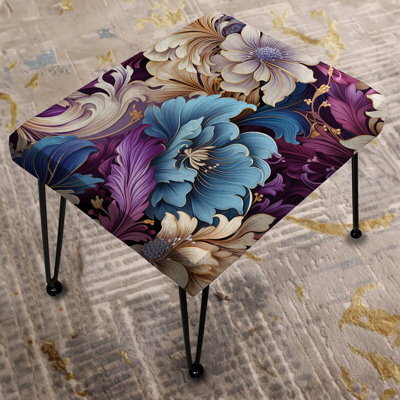 Design Art Gatsby Paisley Deco Blue And Purple Flowers - Floral Rectangle Ottoman