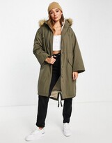 Thumbnail for your product : ASOS DESIGN oversized borg lined parka coat in dark khaki