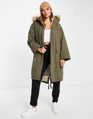 ASOS DESIGN oversized borg lined parka coat in dark khaki