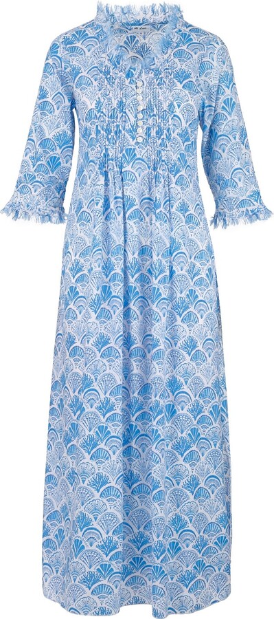 AtLAST Cotton Annabel Maxi Dress In White With Blue Shells - ShopStyle