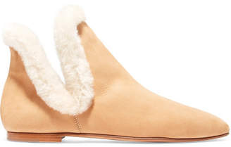 The Row Eros Shearling-trimmed Suede Ankle Boots - Beige