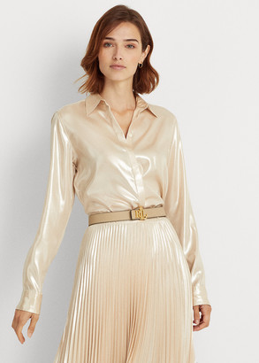 Ralph Lauren Metallic Satin Shirt - ShopStyle Long Sleeve Tops
