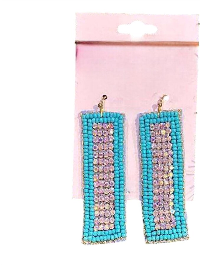 Sophiacollection Women's Rectangle Seed Bead & Rhinestone Earrings In Turquoise