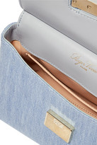 Thumbnail for your product : Roger Vivier Crystal-embellished Leather-trimmed Denim Tote - Light denim