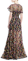 Thumbnail for your product : Zac Posen Floral-Embroidered Organza Gown, Black Pattern