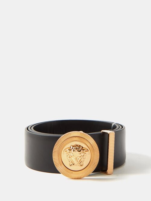 Versace black leather belt-medusa buckle