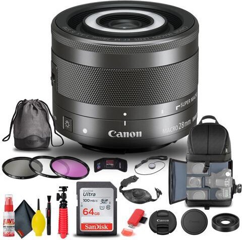 Canon EF-M 28mm f/3.5 Macro IS STM Lens (1362C002) + Filter + BackPack + More