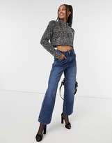 Thumbnail for your product : Pepe Jeans Maya high neck sequin crop top with keyhole back in silver