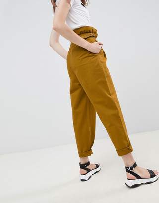 ASOS Design DESIGN paper bag waist pants in mustard