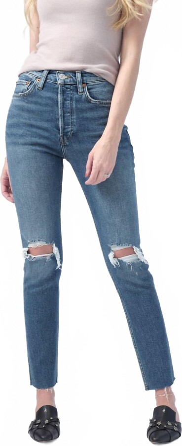 RE/DONE Comfort Stretch High Rise Jean In Dusk Destroy
