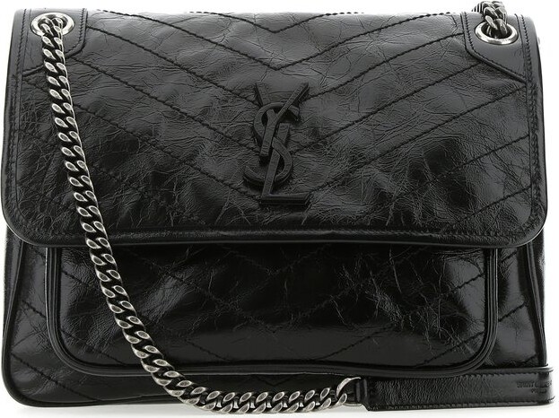 Black Niki medium YSL-plaque leather shoulder bag, Saint Laurent