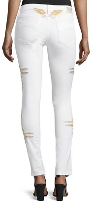 Robin's Jeans Chapa Straight-Leg Embroidered Jeans, White