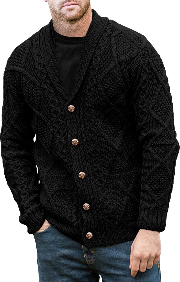 Runcati Mens Shawl Collar Cardigan Sweater Cable Knitted Button Down Sweaters Chunky Fall Winter Outwearcoffee - View #12