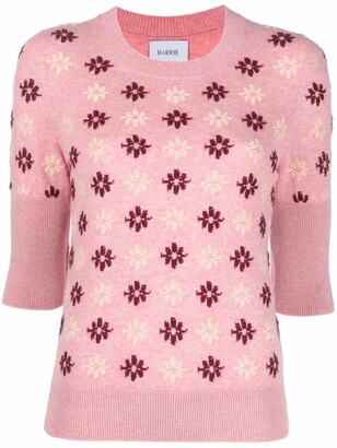Barrie Floral-Print Intarsia-Knit Cashmere Top