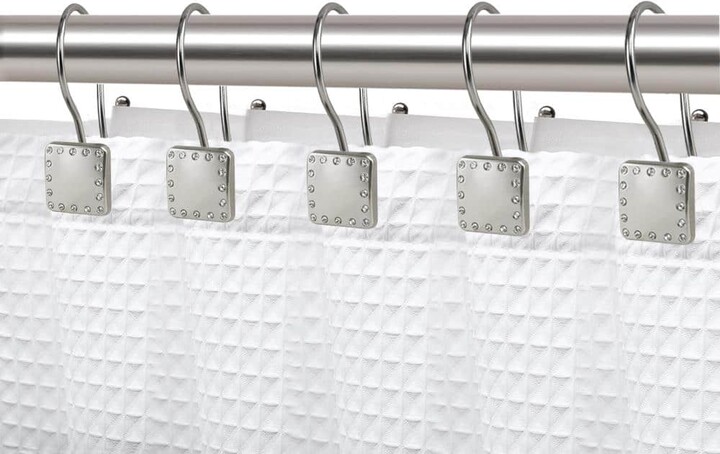 Utopia Alley Double Shower Curtain Hooks for Bathroom Rust Resistant Shower Curtain Hooks Rings in Brushed Nickel (Set of 12)