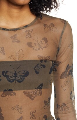 La La Land Creative Co Butterflies Print Mesh Top