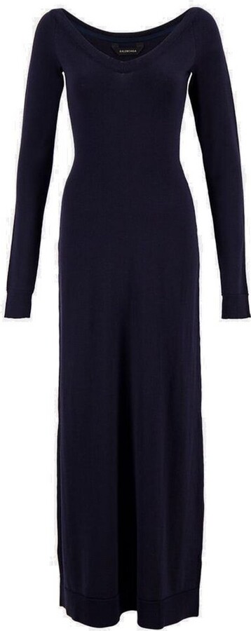 Balenciaga Off-Shoulder V-Neck Dress
